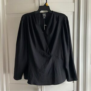 W by Worth Black V-Neck Wrap-Style Long Sleeve silk Blouse XXL petite